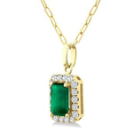 Load image into Gallery viewer, 6x4 MM Octagonal Shape Emerald and 1/6 Ctw Round Cut Diamond Halo Precious Pendant with Chain in 10K Yellow Gold