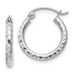 Load image into Gallery viewer, 14k White Gold 2x15mm Diamond-cut Round Tube Hoop Earrings