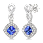 Load image into Gallery viewer, 4x4 MM Cushion Shape Tanzanite and 1/5 Ctw Round Cut Diamond Earrings in 10K White Gold