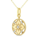Load image into Gallery viewer, 1/5 Ctw Floral Motif Open Window Circular Medallion Round Cut Diamond Fashion Pendant With Chain in 10K Yellow Gold