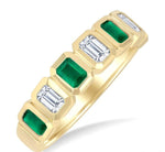 Load image into Gallery viewer, 4X3 MM Octagonal Shape Emerald and 5/8 Ctw Emerald Cut Diamond 7 Stone Bezel Set Precious Fashion Band in 14K Yellow Gold