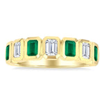 Load image into Gallery viewer, 4X3 MM Octagonal Shape Emerald and 5/8 Ctw Emerald Cut Diamond 7 Stone Bezel Set Precious Fashion Band in 14K Yellow Gold