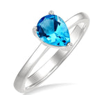 Load image into Gallery viewer, 8X5 MM Pear Cut Blue Topaz Semi-Precious Solitaire Ring in 14K White Gold