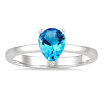 Load image into Gallery viewer, 8X5 MM Pear Cut Blue Topaz Semi-Precious Solitaire Ring in 14K White Gold