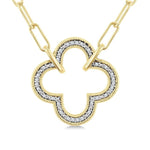 Load image into Gallery viewer, 1/10 Ctw Clover Frame Round Cut Diamond Fashion Pendant With Paperclip Chain in Yellow Gold Vermeil