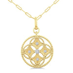 Load image into Gallery viewer, 1/5 Ctw Floral Motif Round Cut Diamond Circle Medallion Fashion Pendant With Chain in 14K Yellow Gold