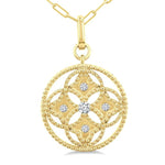 Load image into Gallery viewer, 1/5 Ctw Floral Motif Round Cut Diamond Circle Medallion Fashion Pendant With Chain in 14K Yellow Gold