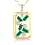 Load image into Gallery viewer, 4x2 MM Scatter Baguette Cut Emerald and 1/6 Ctw Round Cut Diamond Precious Fashion Pendant With Chain in 14K Yellow Gold