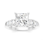 Load image into Gallery viewer, 1 Ctw Princess Shape Emerald and Round Cut Diamond Semi-Mount Engagement Ring in 14K White Gold