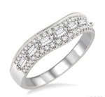 Load image into Gallery viewer, 5/8 Ctw Baguette and Twin Row Round Cut Diamond Wedding Band in 14K White Gold