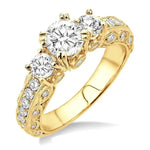 Load image into Gallery viewer, 1 1/6 Ctw Tri Stone Semi-Mount Diamond Engagement Ring in 14K Yellow Gold