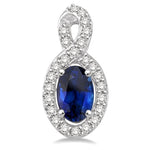 Load image into Gallery viewer, 5x3 MM Oval Cut Sapphire and 1/5 Ctw Round Cut Diamond Earrings in 10K White Gold
