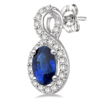 Load image into Gallery viewer, 5x3 MM Oval Cut Sapphire and 1/5 Ctw Round Cut Diamond Earrings in 10K White Gold