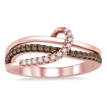 Load image into Gallery viewer, 1/4 Ctw Triple Cut Shank Clear and Brown Diamond Ladies Ring in 10K Rose Gold