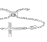 Load image into Gallery viewer, 1/20 Ctw Cross Charm Round Cut Diamond Sterling Silver Lariat Bracelet