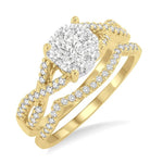 Load image into Gallery viewer, 1/2 Ctw Diamond Wedding Set with 1/3 Ctw Lovebright Engagement Ring and 1/10 Ctw Wedding Band in 14K Yellow and White Gold