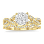 Load image into Gallery viewer, 1/2 Ctw Diamond Wedding Set with 1/3 Ctw Lovebright Engagement Ring and 1/10 Ctw Wedding Band in 14K Yellow and White Gold