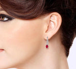 Load image into Gallery viewer, 5x3 MM Oval Cut Ruby and 1/20 Ctw Round Cut Diamond Precious Earrings in 10K White Gold