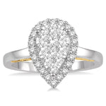 Load image into Gallery viewer, 3/4 Ctw Pear Shape Lovebright Round Cut Diamond Ring in 14K White and Yellow Gold