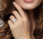 Load image into Gallery viewer, 3/4 Ctw Pear Shape Lovebright Round Cut Diamond Ring in 14K White and Yellow Gold