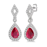 Load image into Gallery viewer, 5x3 MM Pear Shape Ruby and 1/5 Ctw Round Cut Diamond Precious Earring in 10K White Gold