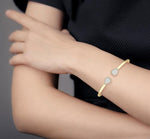 Load image into Gallery viewer, 5/8 Ctw Round Cut Lovebright Diamond Pear Shape Open Cuff Bangle in 14K Yellow and White Gold