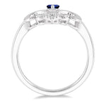Load image into Gallery viewer, 6x3 MM Marquise Shape Sapphire and 1/10 Ctw Round Cut Diamond Fleur De Lis Precious Ring in 10K White Gold