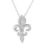 Load image into Gallery viewer, 1/10 Ctw Fleur De Lis Round Cut Diamond Pendant With Chain in 10K White Gold