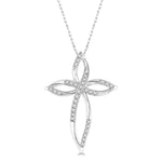 Load image into Gallery viewer, 1/10 Ctw Twisted Cross Charm Round Cut Diamond Pendant With Chain in 10K White Gold