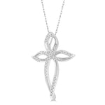 Load image into Gallery viewer, 1/10 Ctw Twisted Cross Charm Round Cut Diamond Pendant With Chain in 10K White Gold