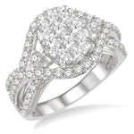 Load image into Gallery viewer, 1 1/10 Ctw Split Shank Oval Shape Lovebright Round Cut Diamond Ring in 14K White Gold
