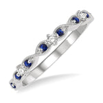 Load image into Gallery viewer, 1.35 MM Sapphire and 1/10 Ctw Round Cut Diamond Precious Wedding Band in 14K White Gold