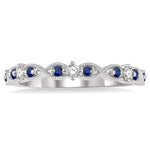 Load image into Gallery viewer, 1.35 MM Sapphire and 1/10 Ctw Round Cut Diamond Precious Wedding Band in 14K White Gold