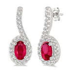 Load image into Gallery viewer, 5x3 MM Hanging Arm Oval Cut Ruby and 1/6 Ctw Round Cut Diamond Precious Earring in 10K White Gold