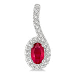 Load image into Gallery viewer, 5x3 MM Hanging Arm Oval Cut Ruby and 1/6 Ctw Round Cut Diamond Precious Earring in 10K White Gold