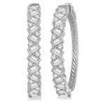 Load image into Gallery viewer, 2 Ctw Zigzag Baguette and Round Cut Diamond Hoop Earring in 14K White Gold