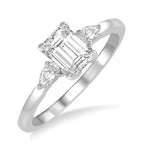 Load image into Gallery viewer, 1/2 Ctw Octagon Emerald and Pear Cut Diamond Ladies Engagement Ring with 1/3 Ct Emerald Cut Center Stone in 14K White Gold
