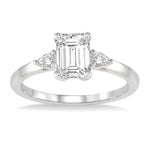Load image into Gallery viewer, 1/2 Ctw Octagon Emerald and Pear Cut Diamond Ladies Engagement Ring with 1/3 Ct Emerald Cut Center Stone in 14K White Gold