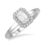 Load image into Gallery viewer, 1/3 Ctw Round Cut Diamond Engagement Ring With 1/4 Ct Emerald Cut Center Stone in 14K White Gold