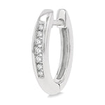 Load image into Gallery viewer, 1/10 Ctw Inlay Round Cut Diamond Huggie Petite Earrings in 10K White Gold