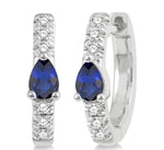 Load image into Gallery viewer, 4X3 MM Pear Cut Sapphire and 1/10 Ctw Round Cut Diamond Petite Huggie Earrings in 10K White Gold