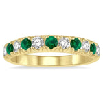 Load image into Gallery viewer, 2.6 MM Emerald and 3/8 Ctw Round Cut Diamond Precious Wedding Band in 14K Yellow Gold