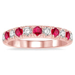 Load image into Gallery viewer, 2.6 MM Ruby and 3/8 Ctw Round Cut Diamond Precious Wedding Band in 14K rose Gold