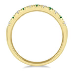 Load image into Gallery viewer, 2.3 MM Emerald and 1/4 Ctw Round Cut Diamond Precious Wedding Band in 14K Yellow Gold