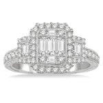 Load image into Gallery viewer, 7/8 Ctw Octagonal & Rectangular Mount Baguette and Round Cut Diamond Engagement Ring in 14K White Gold