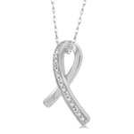 Load image into Gallery viewer, 1/20 Ctw Round Cut Diamond Awareness Ribbon Pendant With Chain in 10K White Gold