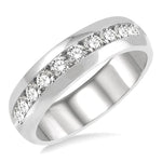 Load image into Gallery viewer, 1 Ctw Niched Center Round Cut Diamond Men's Wedding Band in 14K White Gold