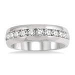Load image into Gallery viewer, 1 Ctw Niched Center Round Cut Diamond Men's Wedding Band in 14K White Gold