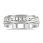 Load image into Gallery viewer, 1/2 Ctw Parallel Milgrain & Niched Center Round Cut Diamond Men's Wedding Band in 14K White Gold