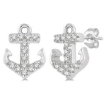 Load image into Gallery viewer, 1/10 Ctw Anchor Round Cut Diamond Petite Fashion Earring in 10K White Gold
